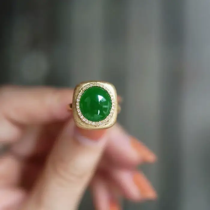 Bagues en calcédoine verte pour femmes, artisanat de tréfilage en or prairie, bijoux de mariage natu