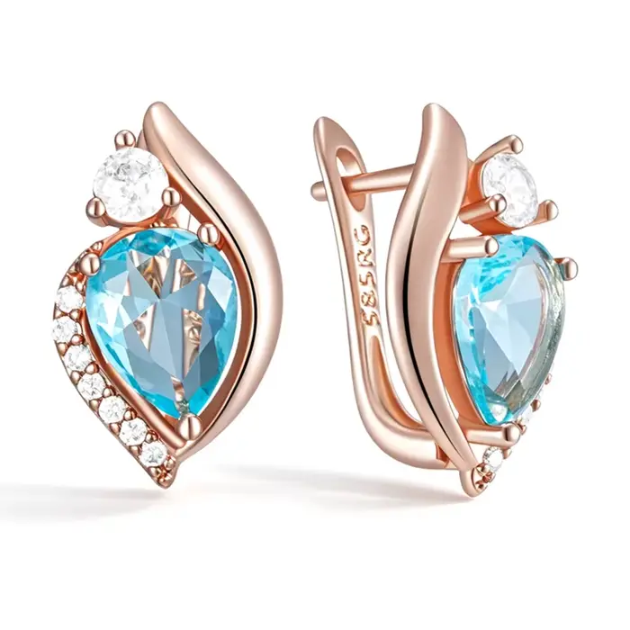 Kienl – boucles d'oreilles anglaises couleur or Rose 585 pour femmes, accessoires en Zircon naturel 