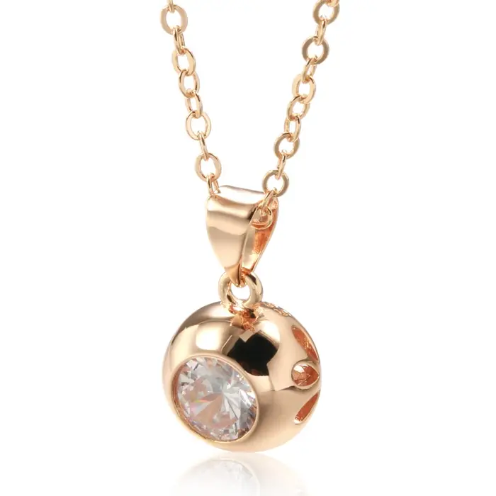 SYOUJYO – collier avec pendentif rond en Zircon naturel scintillant pour femmes, couleur or Rose 585