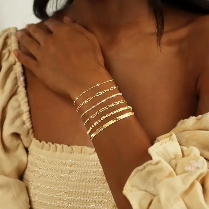 Ensemble de bijoux plaqués or 14 carats pour femme bracelets imperméables maillon cubain trombone vendange style moderne