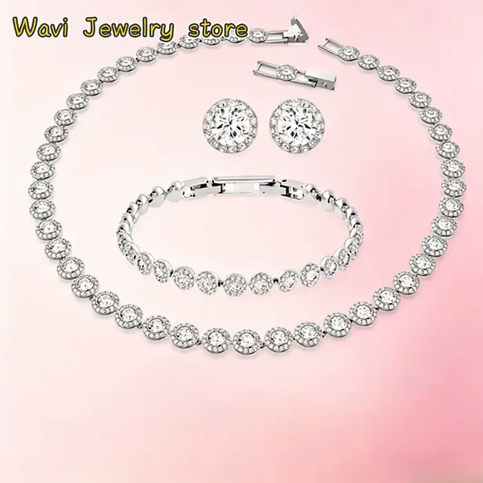 Nouvelle Série 2026 : Ensemble de Bijoux de Luxe en Cristal (Collier, Boucles d'Oreilles, Bracelet) – Cadeau Idéal
