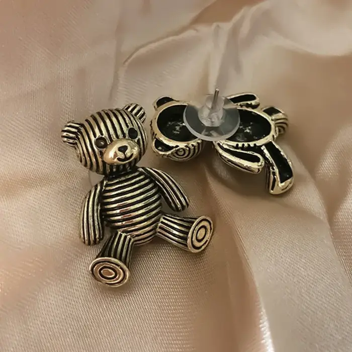 925 argent Sterling rétro mignon ours boucles d'oreilles pour femme filles dessin animé dame Aretes noël boucle d'oreille De Mujer cadeau De fête