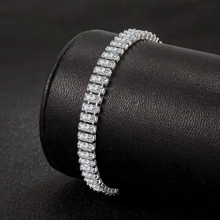 Bracelet en argent regardé Chim925 pour femme et fille, bijoux glamour unisexes, bracelet en cristal élégant, fiançailles et mariage, 18cm