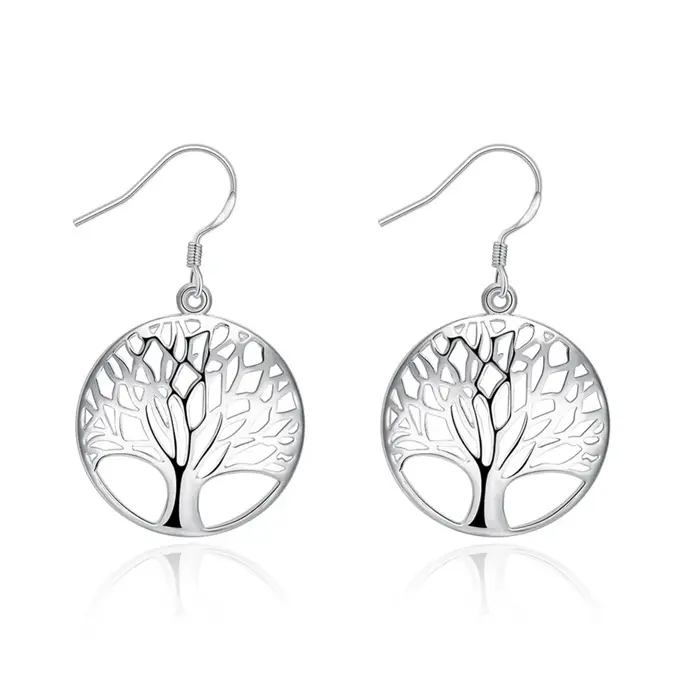 Boucles d'oreilles rondes creuses en argent sterling 925 élégantes pour femmes style moderne occasions spéciales mariage anniversaire cadeau de fête