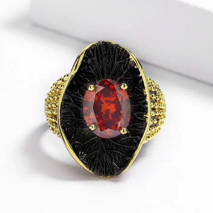 Ensemble de bijoux de forme narpour femme or noir zirconium rouge goutte d'eau engagement luxe classique