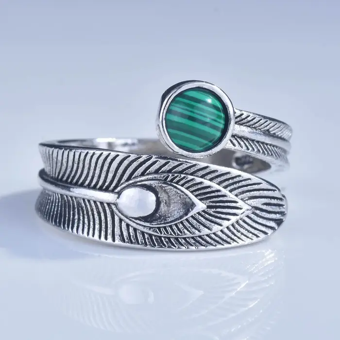 Bagues en argent Sterling 925 pour femmes, Vintage, faites à la main, réglables, rétro, pierre verte