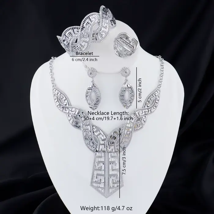Parure de bijoux plaqué or 24 carats couleur or – Boucles d'oreilles, collier, bague – Accessoires d