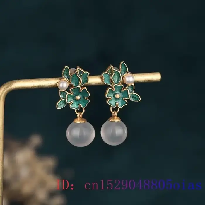 Boucles d'oreilles en perles de Jade blanc, bijoux en cristal, amulette, pierres précieuses, cadeaux