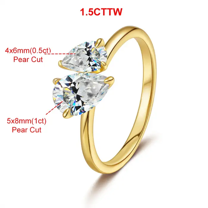 Bague en diamant Moissanite Double poire pour femmes, 1.5cttw, deux pierres Toi Et Moi, bandes de ma