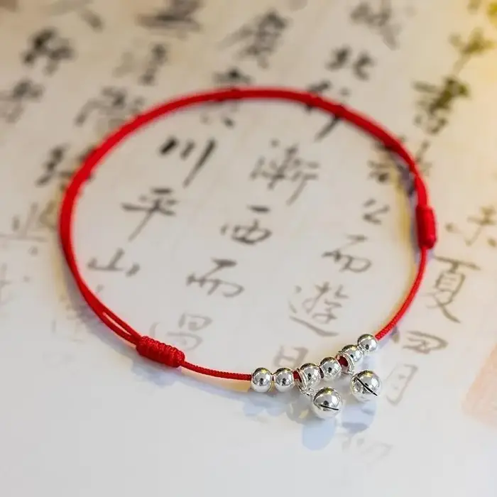 Bracelets de cheville en corde rouge tissée pour femmes avec cloches, perles de chance bouddhistes a
