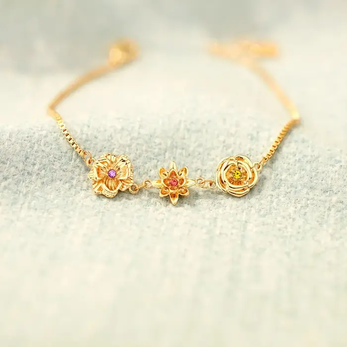 Bracelet de fleur de naissance personnalisé en métal de base or rose or plaqué argent cadeau d'anniversaire fête des mères bijou pour femme occassionnelle spécial