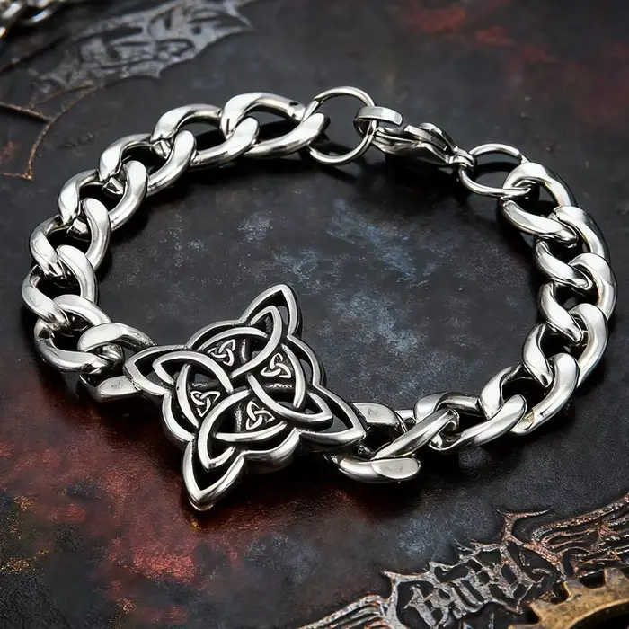 Bracelet Viking à Nœud Celtique Acier Inoxydable Rune Nordique Valknut Triquetra Accessoire Mode Homme Occasions Spéciales