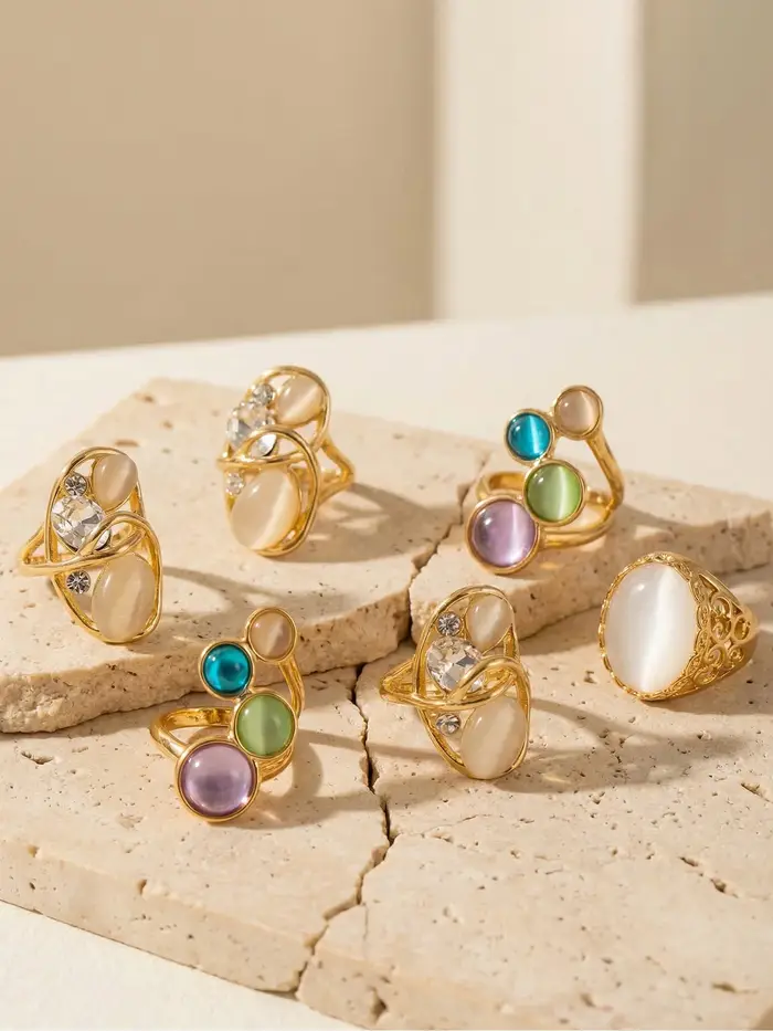 Bagues en acier inoxydable plaqué or 18 carats avec pierres œil de chat pour femmes, alliances modernes et résistantes à l'eau pour occasions spéciales