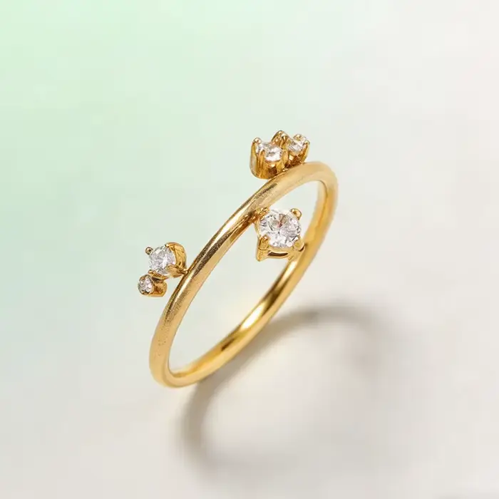 Bague délicate en zircone dispersée, unique, minimaliste, élégante, à empiler, en or, avec grappe de