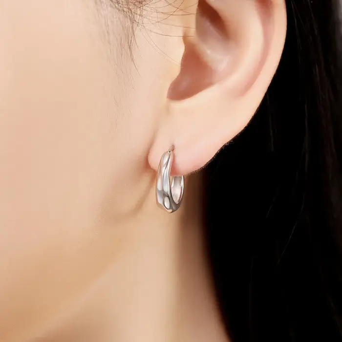 PANPOKI 100% 925 argent Sterling classique texture irrégulière brillant boucle d'oreille pour les femmes conception originale bijoux fins