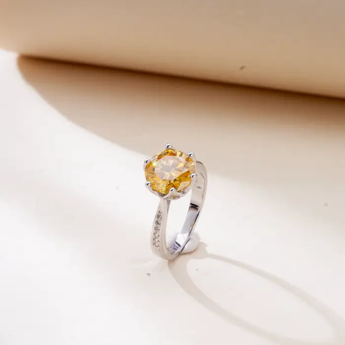 Bague Moissanite jaune or 3 carats 9mm pour femmes, bijoux en argent Sterling 925, cadeau pour la co