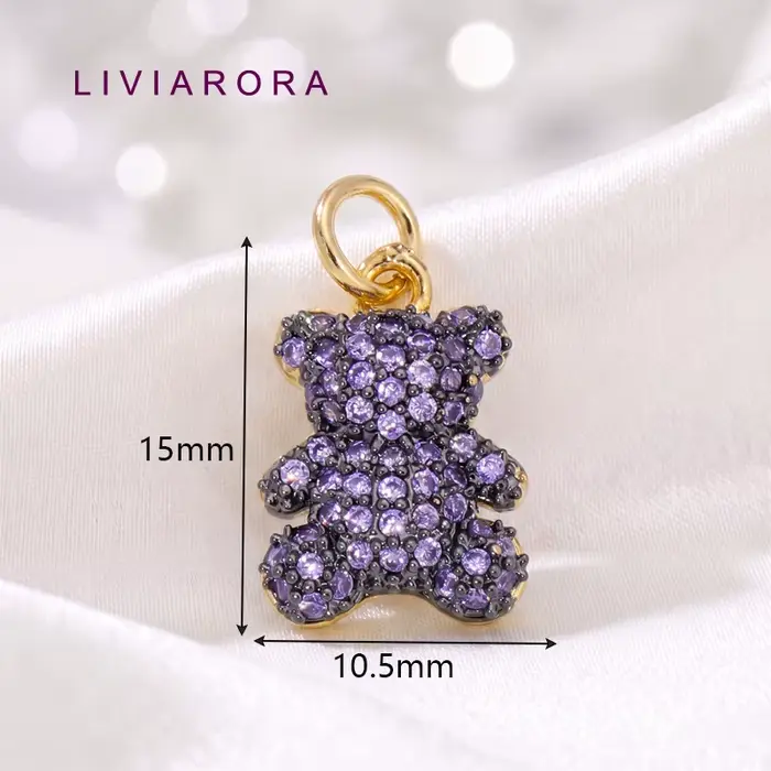 1/2 pièces de pendentifs en laiton plaqué or 18 carats incrustés de zircon en forme d'ours mignon po