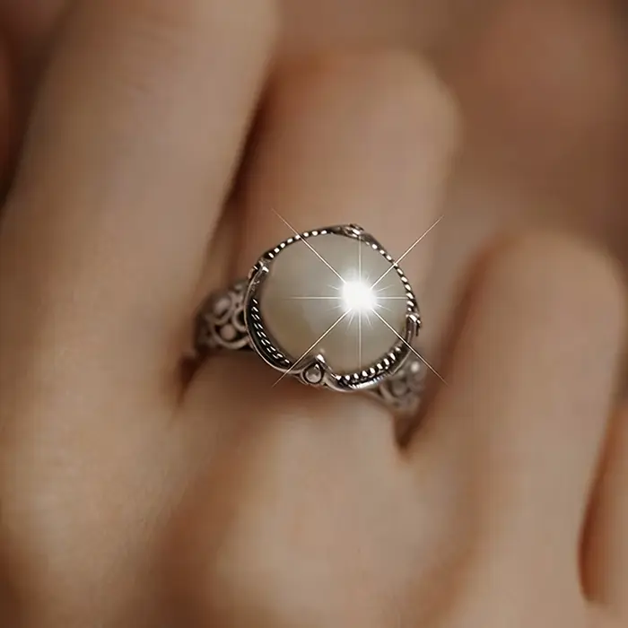 Bague Huitan Charmante avec Perle d'Imitation, Bijou de Fiançailles Délicat et Tendance pour Femme, 
