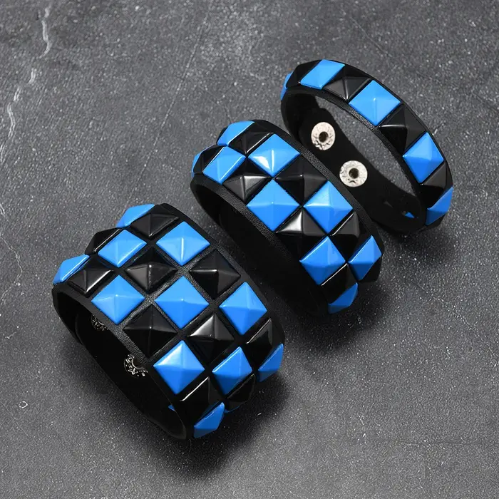 3 pièces/ensemble mode Rivets contrastés poignet en cuir amitié grand Bracelet large pour homme femme boucle Vintage Punk bijoux