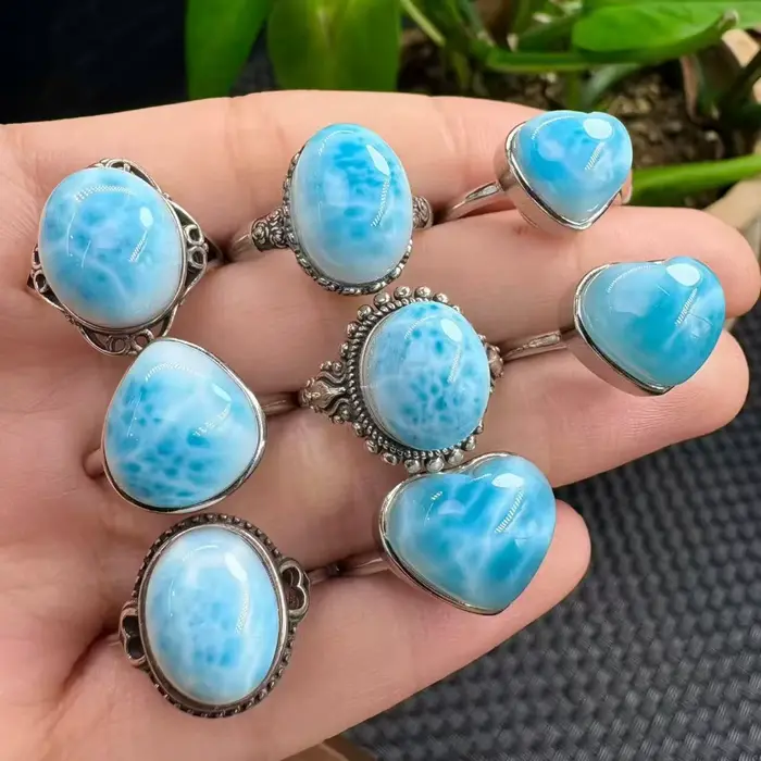 Bague en argent 925 sertie de Larimar naturelle pierre précieuse de guérison bijou unique pour homme femme occasions spéciales