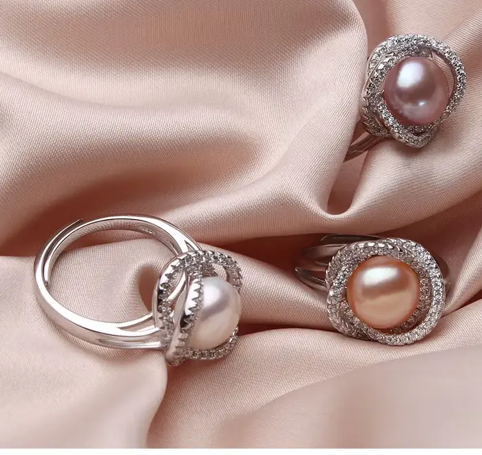 Bagues en perles naturelles de grande taille pour femmes
