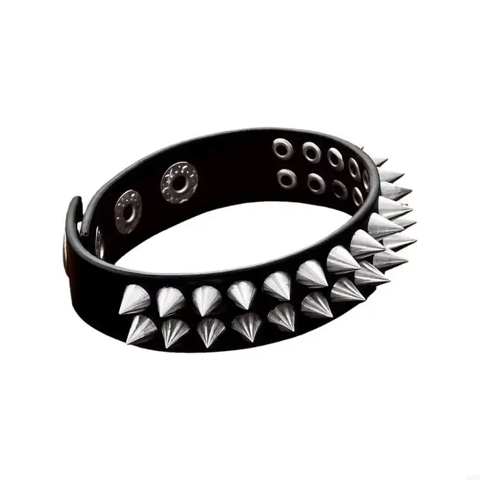 Bracelet en multicouche avec clous à pointes plaqués réglable, fermeture sécurisée, pour hommes femm