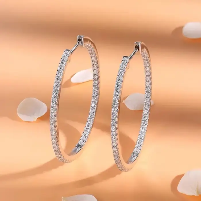 M-JAJA véritable Moissanite diamant boucles d'oreilles 18K plaqué or blanc 925 en argent Sterling