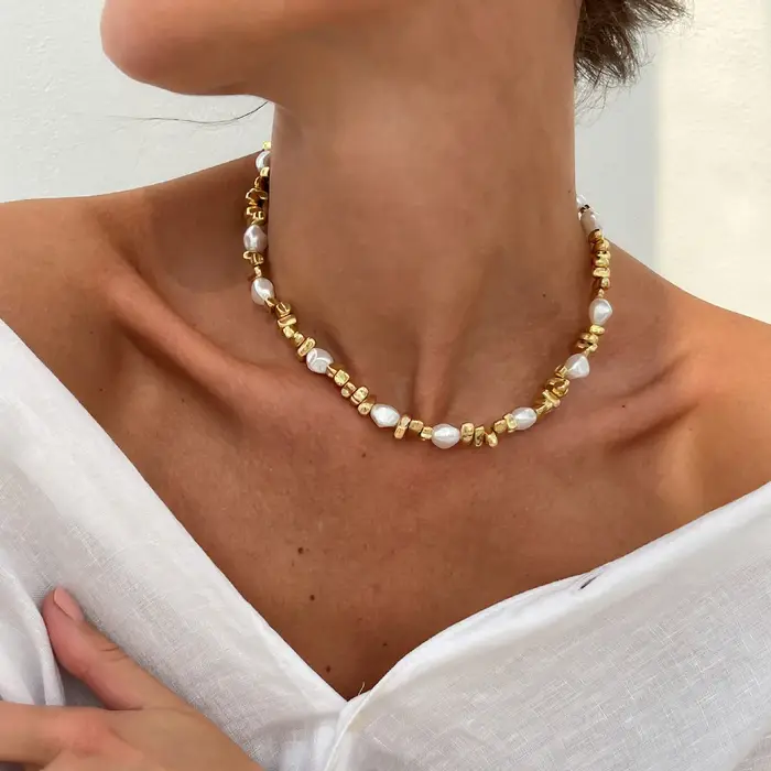 Collier ras du cou KunJoe élégant en imitation perle pour femmes, couleur or rétro, chaîne de clavic
