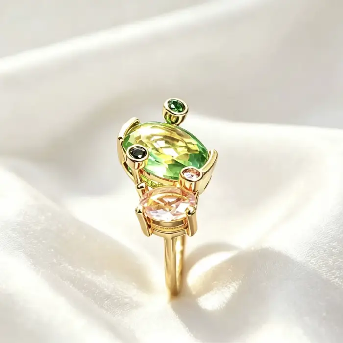 Bague pour femme en deux tons, style européen et américain, luxueuse et élégante, avec pierres précieuses, minimaliste et raffinée.