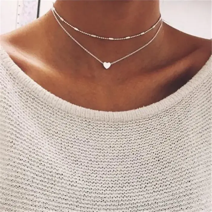 Collier ras du cou en forme de petit cœur pour femmes