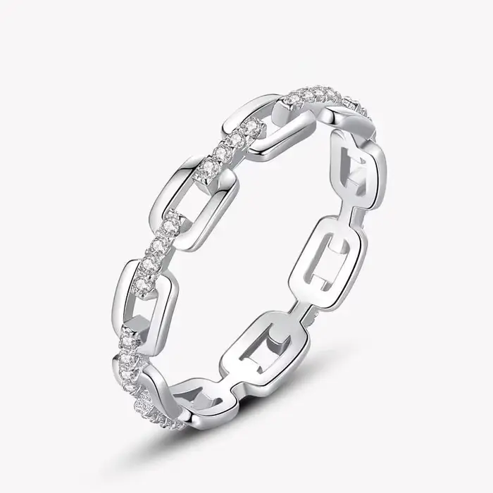 Bague en forme de chaîne en laiton sertie de zircone cubique pour femmes élégantes occasions spéciales mariage soirée festive