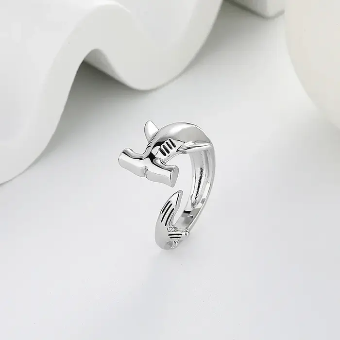 Bague élégante couleur or argent Animal requin marin redimensionnable ouvert Viking Anillo pour femm