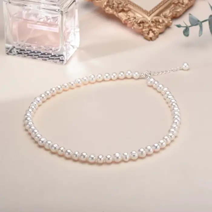 Collier de perles de culture d'eau douce 6-7mm pour femmes, collier de vrais colliers de perles ras