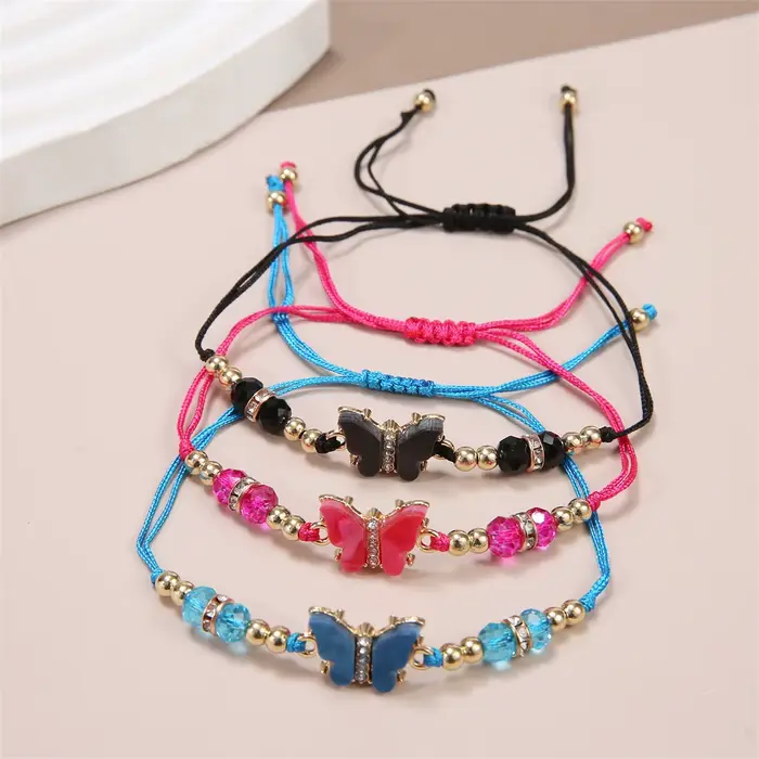Ensemble de 12 bracelets papillons en cristal colorés, un cadeau tendance pour les filles européennes et américaines. Bracelet réglable