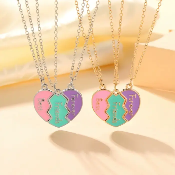 Nouveau 3 pièces/ensemble mignon 3 couleurs coeur cassé couture magnétique meilleur ami collier pour les filles BFF amitié bijoux cadeau