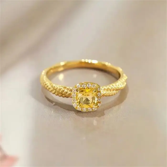 Bagues de fiançailles pour femmes, en acier inoxydable, zircone jaune, carré, bracelet de mariage ré
