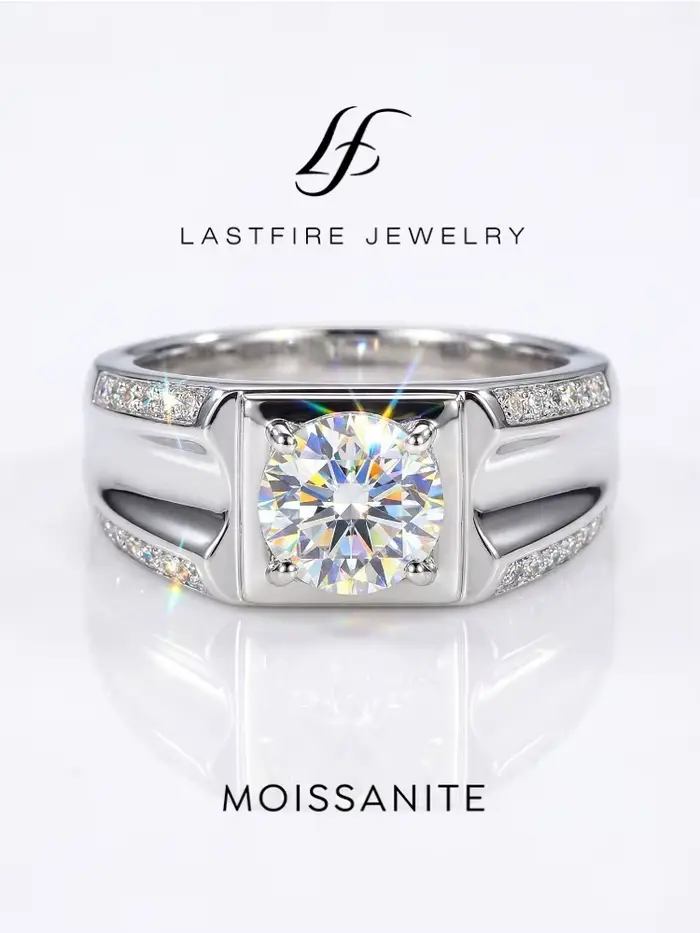 Bagues de mariage solitaires en moissanite brillante 1 carat pour hommes
