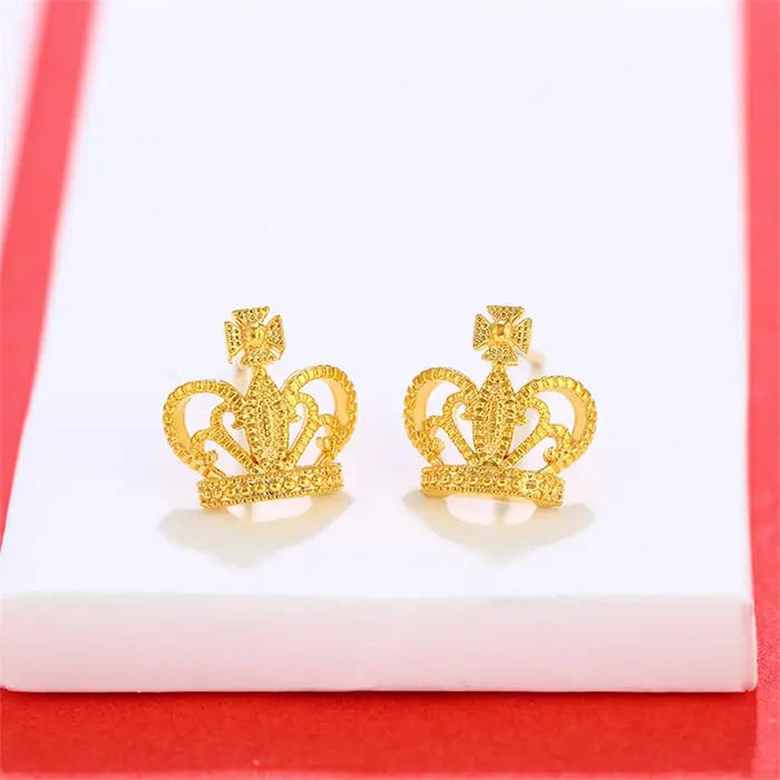 Boucles d'oreilles en or 24 carats pour femmes, couronne de document, goujon, accessoires de bijoux,