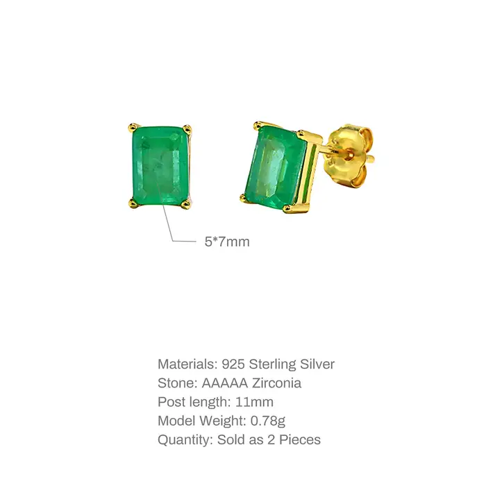 Boucles d'oreilles Canner en Argent Sterling 925 Rectangle Émeraude Élégantes Pour Femmes Occasions Spéciales
