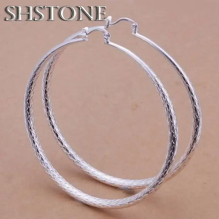 Boucle d'oreille en argent Sterling 925, grand crochet de 7cm, rond, design à la mode, beaux bijoux 