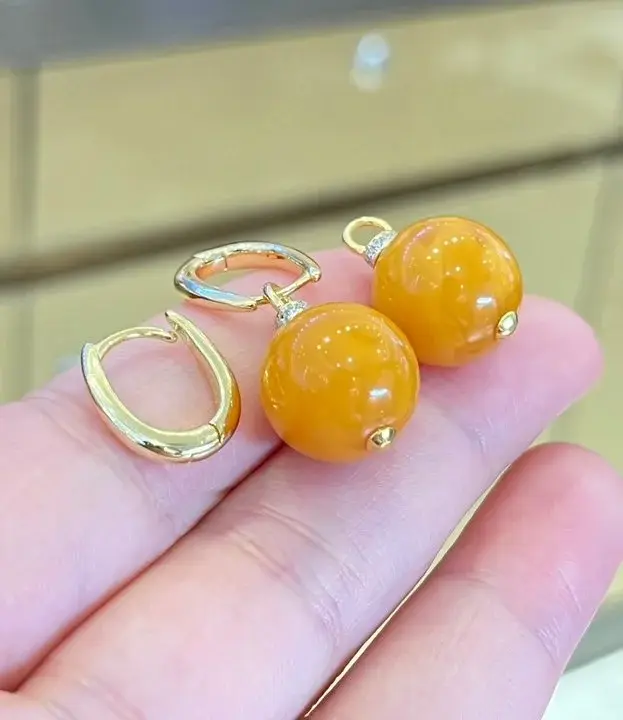 Boucle d'oreille en argent 925, multi-usure certifiée, avec grande perle d'ambre naturel baltique de