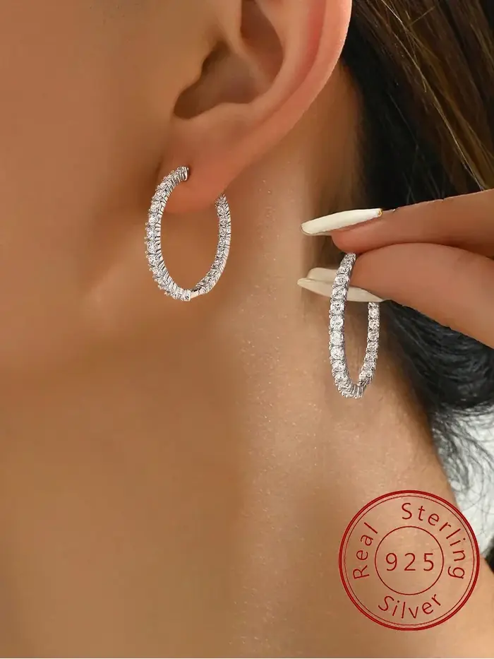 Boucles d'oreilles rondes en argent sterling 925 avec zirconium blanc pour femmes, occasions spéciales, mariage, fiançailles, cadeaux de luxe