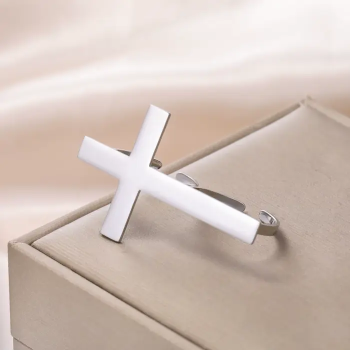 Bague Croix pour Femme et Homme en Acier Inoxydable Réglable, Bague à Deux Doigts, Délicate, Cadeau 