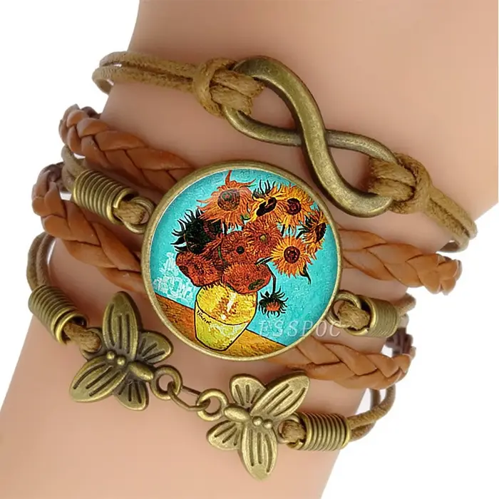 Bracelet Van Gogh en cuir marron pour hommes et femmes