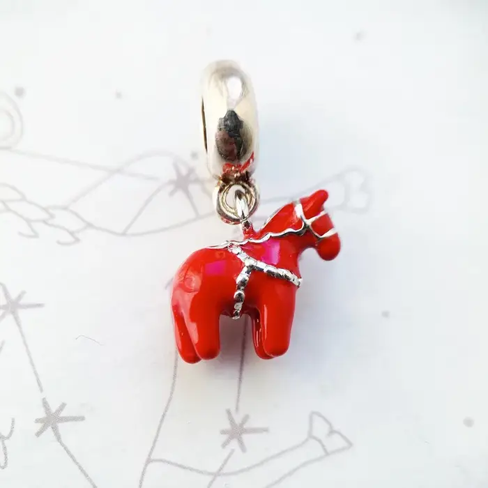 Pendentif cheval Dalarna rouge en argent Sterling 925