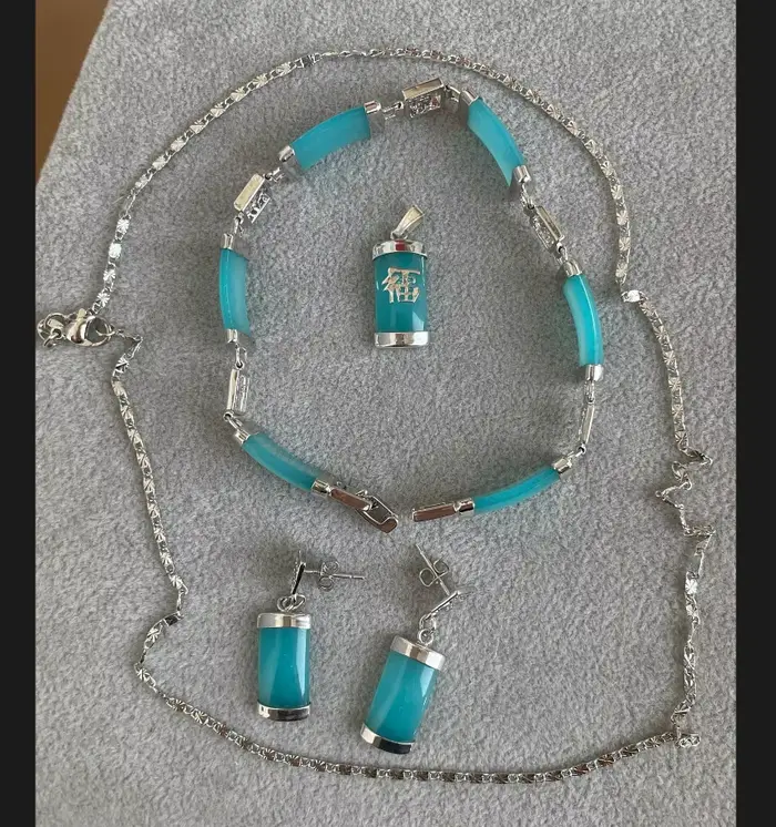 Ensemble de bijoux en jade bleu : collier, bracelet, boucles d'oreilles, montre, vente en gros, quar