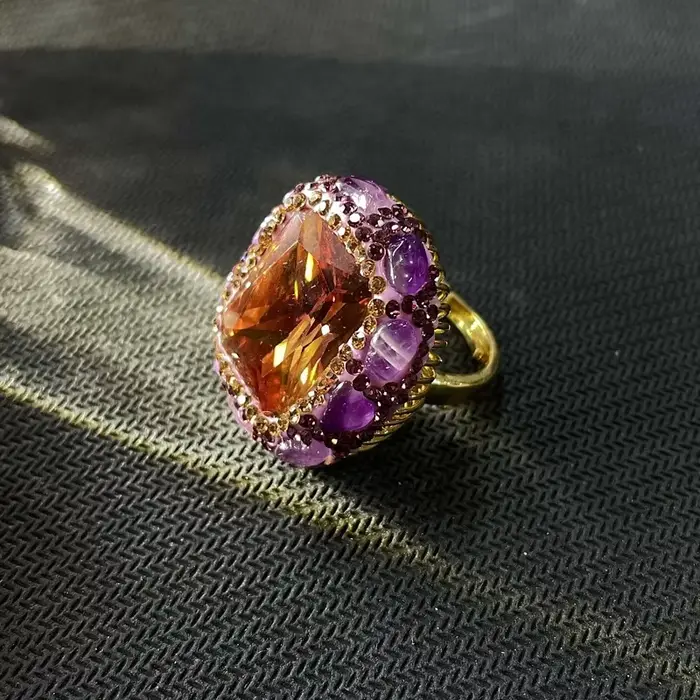 Bague vintage en améthyste brute plaquée or 18 carats pour femmes, bijoux rétro et élégants pour occasions spéciales et port quotidien