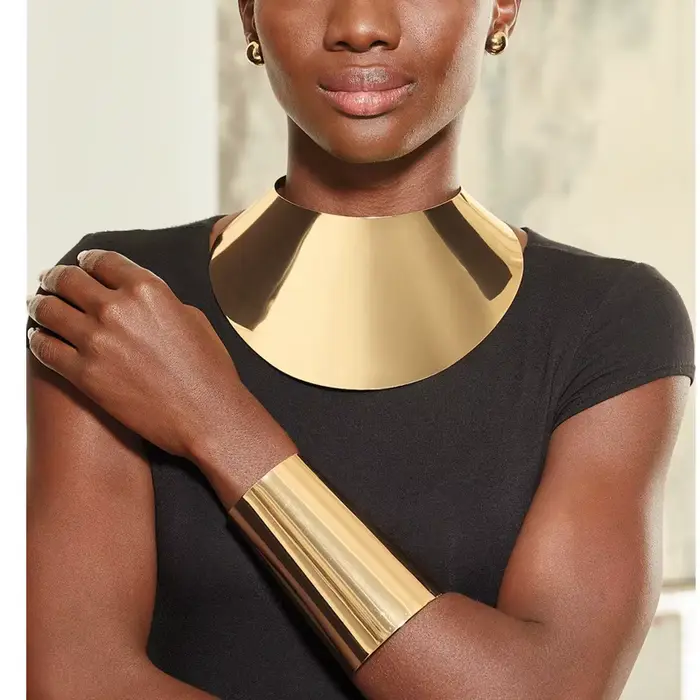 VEFFLY-Grand Collier Ras du Cou Africain pour Femme, Boucles d'Oreilles Rondes, Bijoux de Mariage, ixà Domicile, Voyage