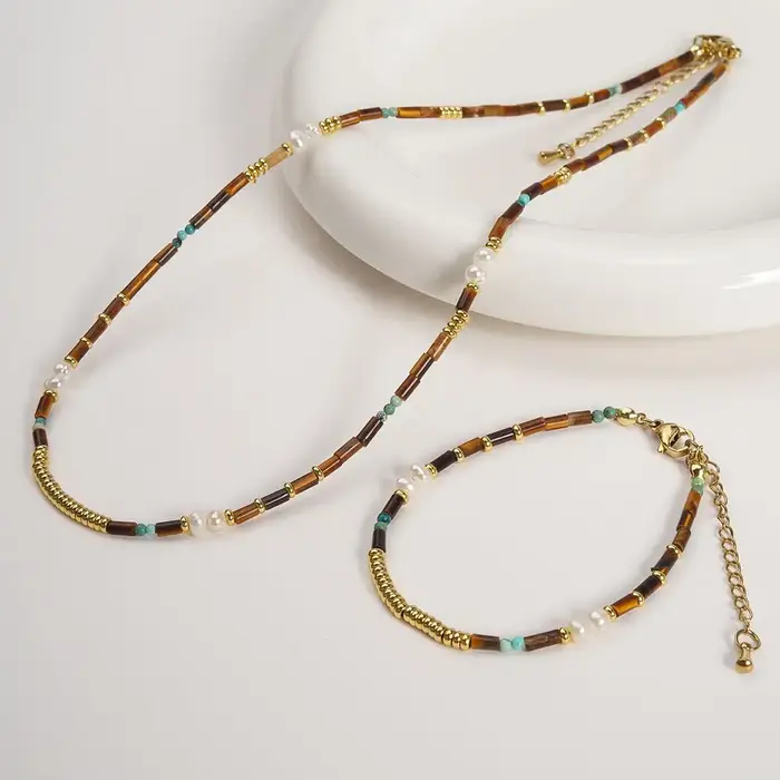 Collier de luxe en pierre d'oeil de tigre, en forme de perle baroque, chaîne de pull, Niche légère, 