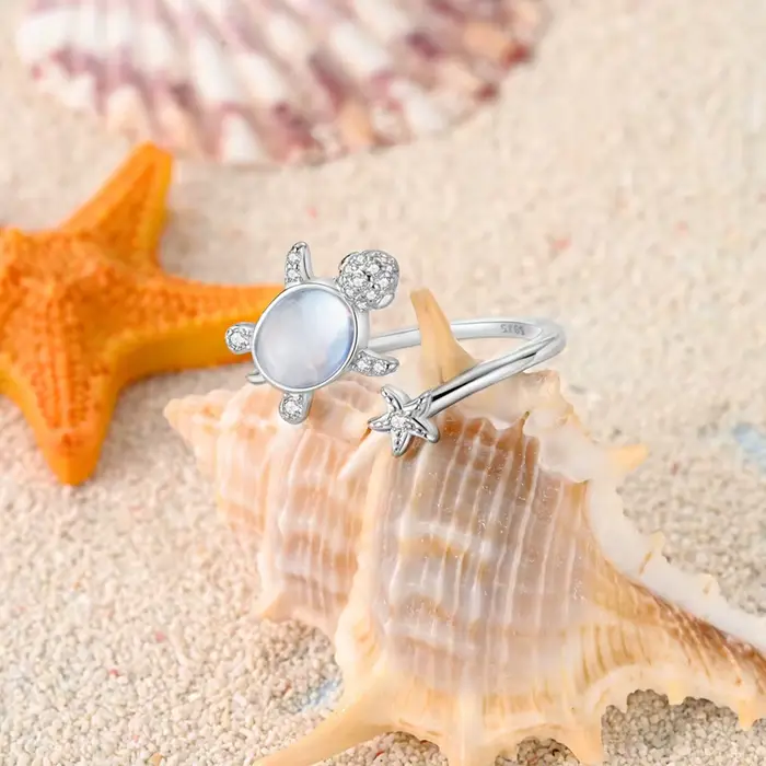 Bague originale en argent Sterling 925, tortue de mer étincelante, étoile de mer, anneaux ouverts po